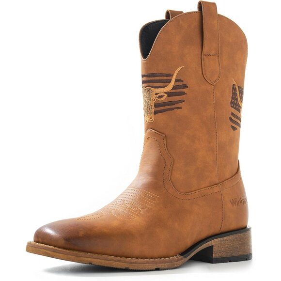 Men\'s Turmeric Toe Western Boots Vegan/genuine Leather With Classic Patriot